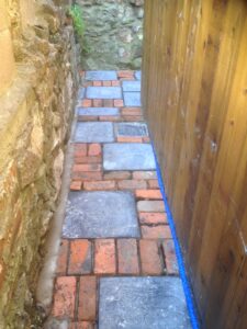 Recycled old bricks & slabs path